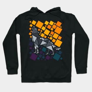 Geometric Wolf Design in Shades of Grey, Yellow and Purple Hoodie